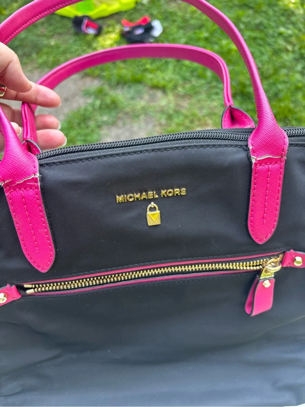 Michael Kors Black Medium Tote with Hot Pink Handles